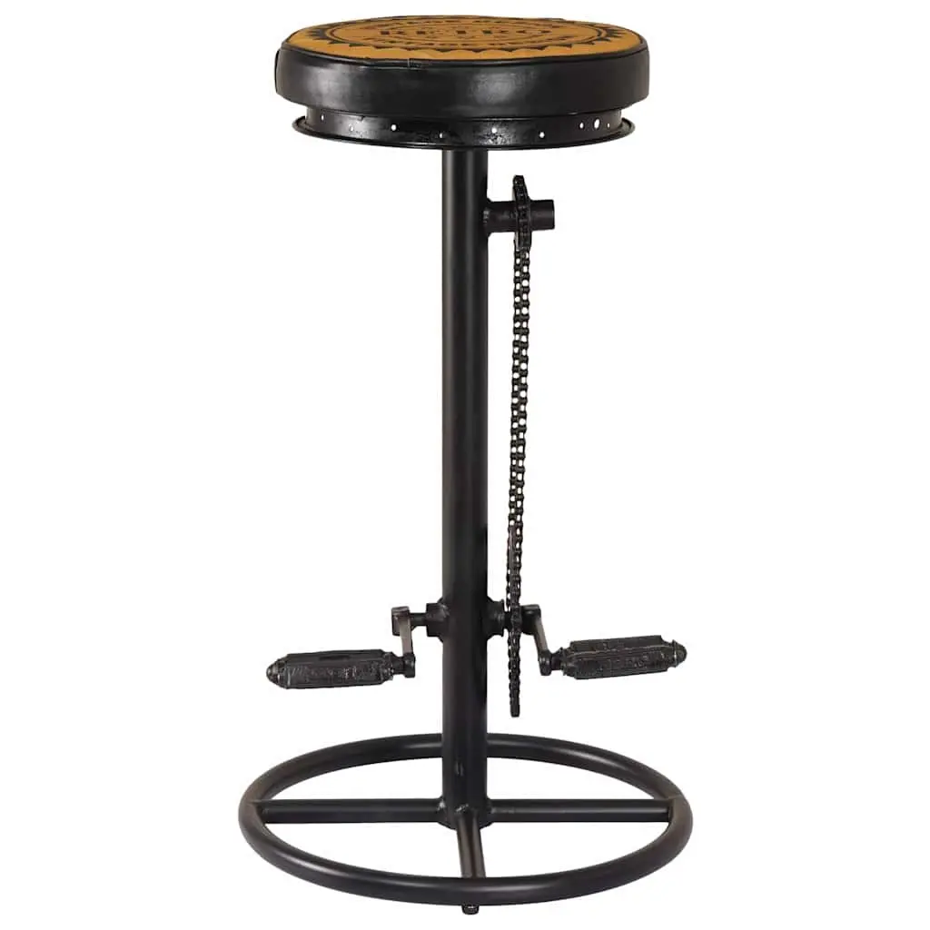 Bar Stools with Bicycle Pedal Footrest 2 pcs Real Leather Upholstered Seating