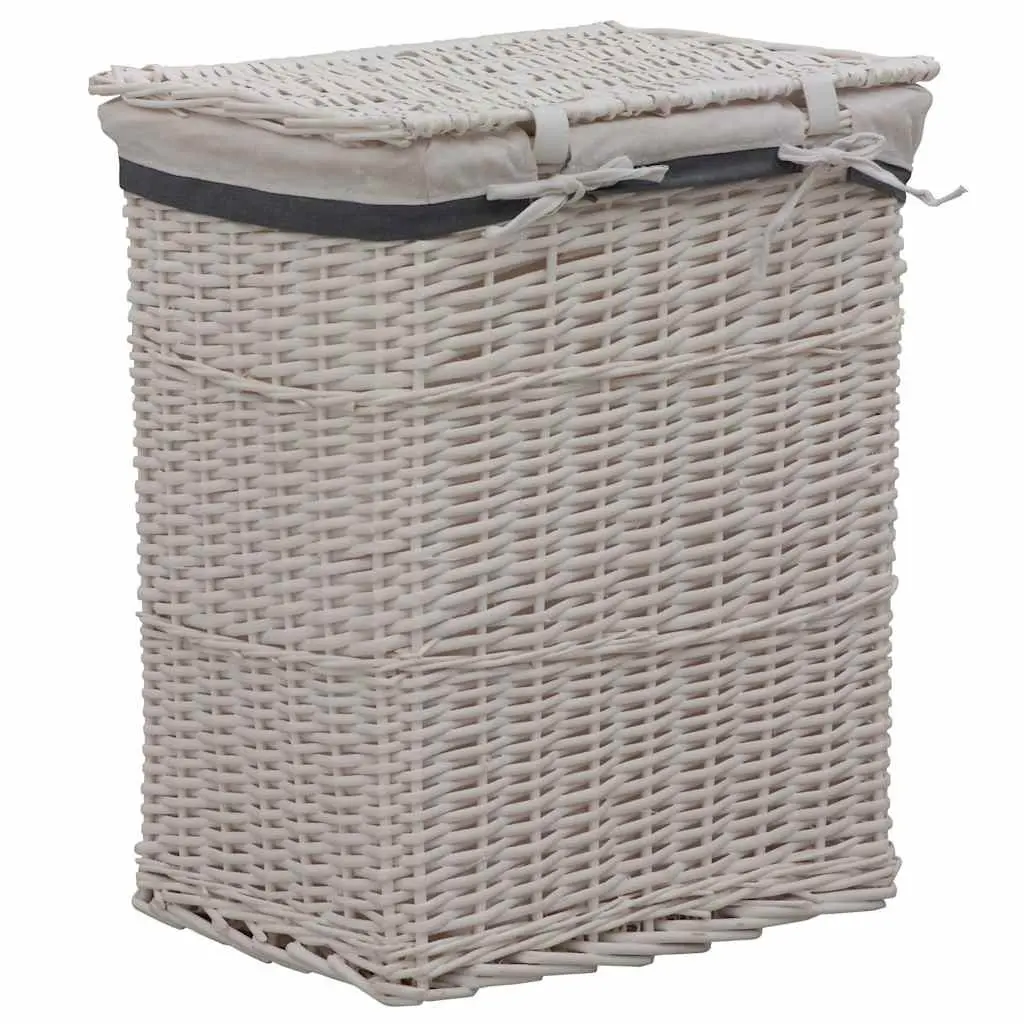 White Woven Willow Laundry Basket for Storage