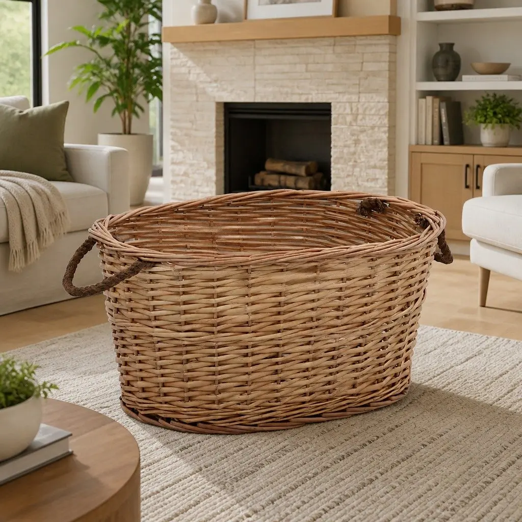 Willow Firewood Basket with Handles for Logs