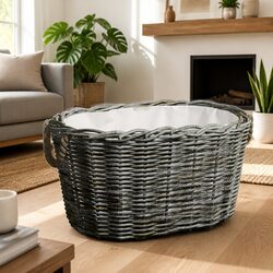 Durable Grey Firewood Basket with Handles for Easy Transport