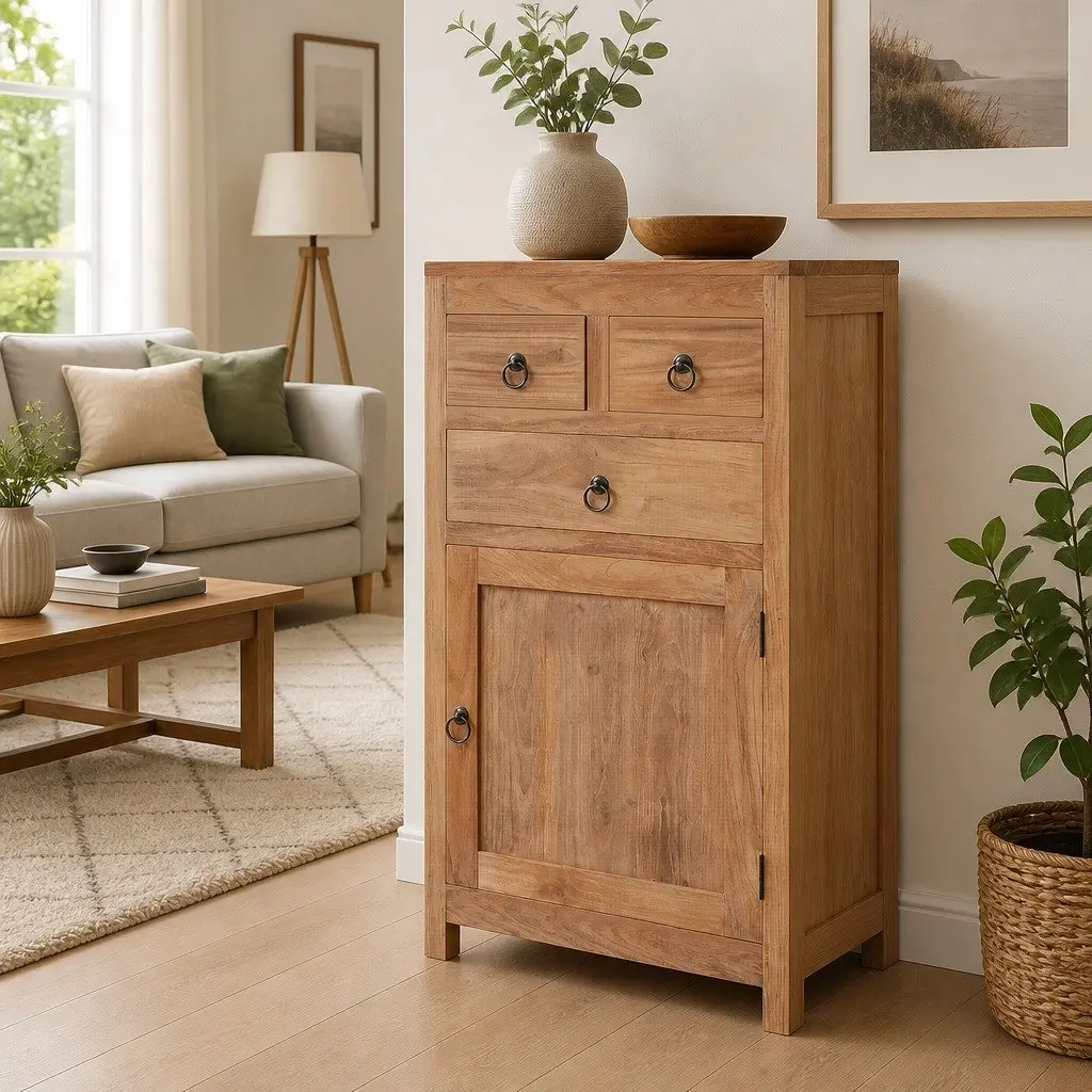 Rustic Colonial Sideboard Cabinet in Solid Teak Wood