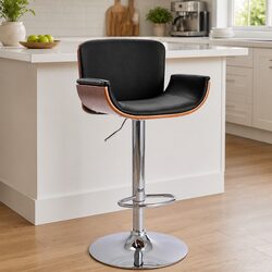 Bar Stool Black Faux Leather Padded Seat Gas Lift Height Adjustable Footrest