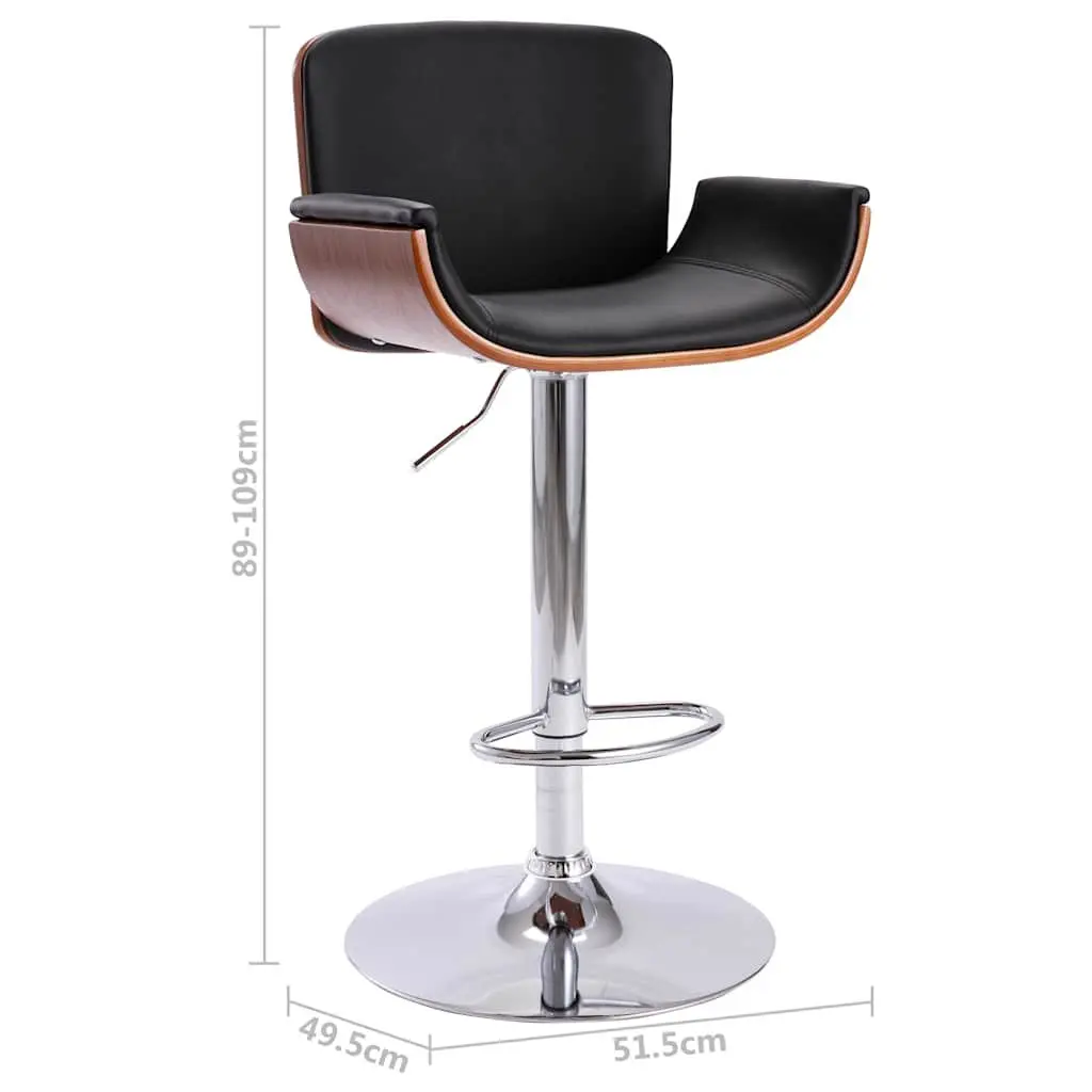 Bar Stool Faux Leather Black Height Adjustable Metal Frame