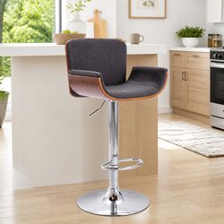 Durable Grey Fabric Bar Stool with Padded Seat and Metal Footrest