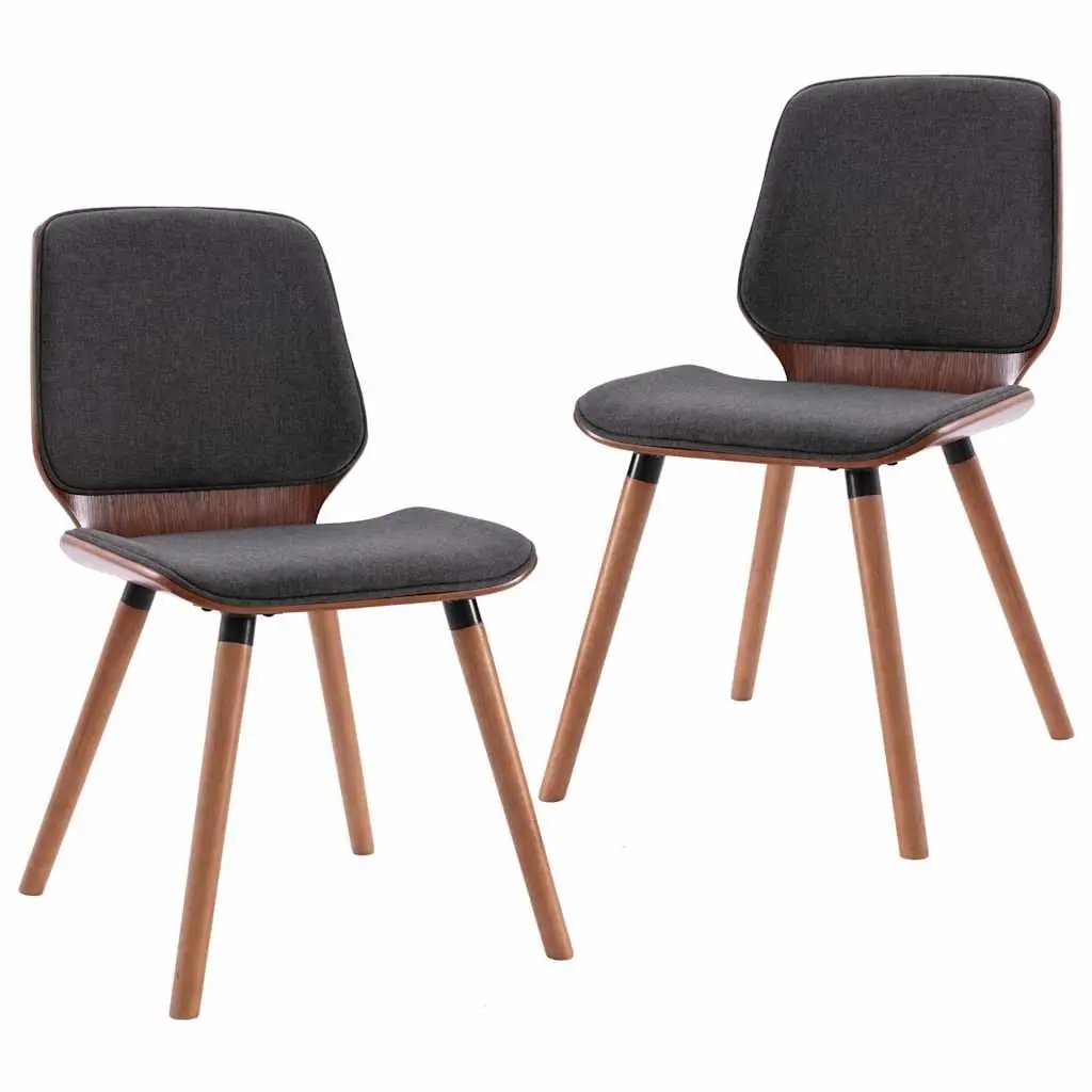 Dining Chairs Set Padded Fabric Upholstered Wood Frame 2 pcs Grey