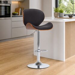 Contemporary Black Faux Leather Bar Stool with Gas Lift