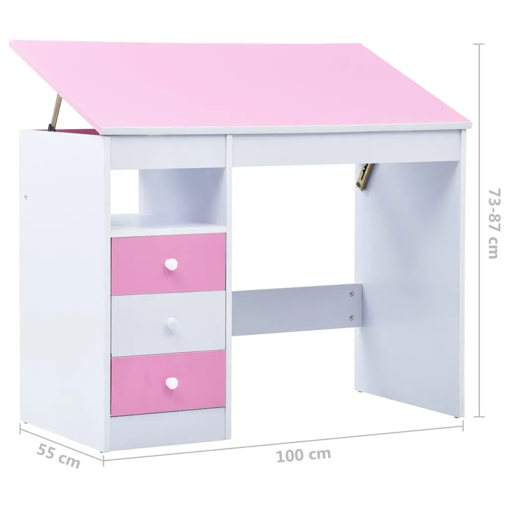 Children's Desk Engineered Wood Tiltable Pink White