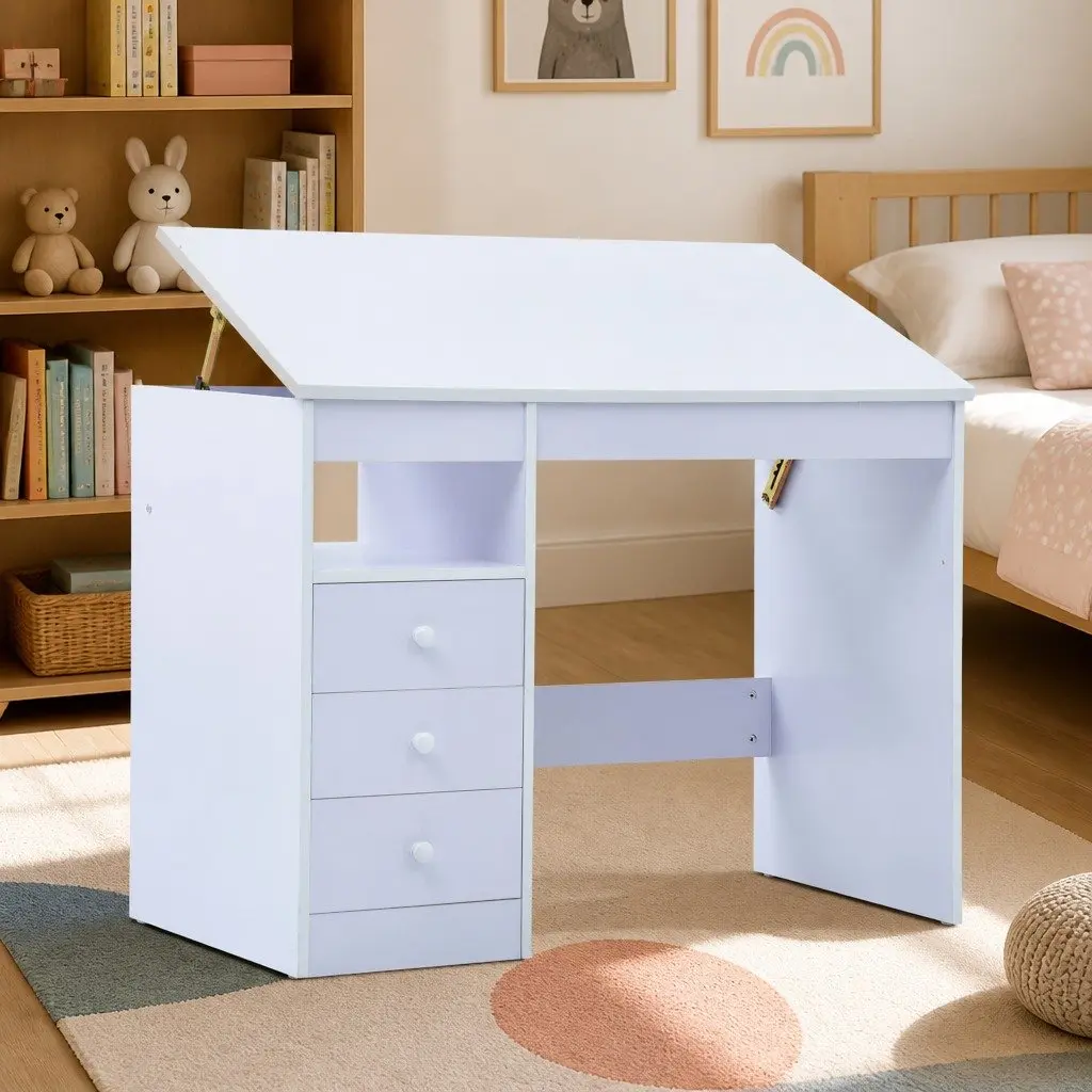 Children Study Desk Engineered Wood Tiltable White