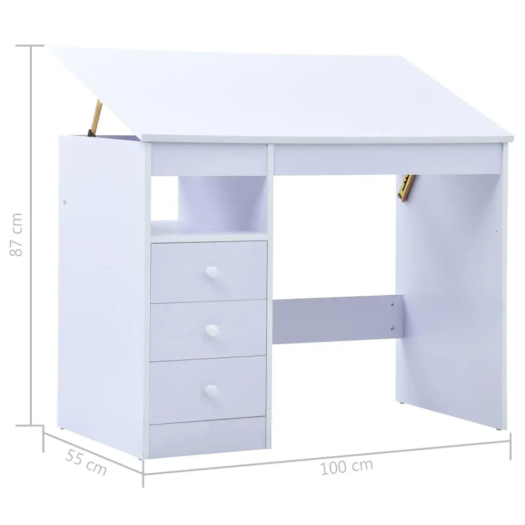Children Study Desk Engineered Wood Tiltable White