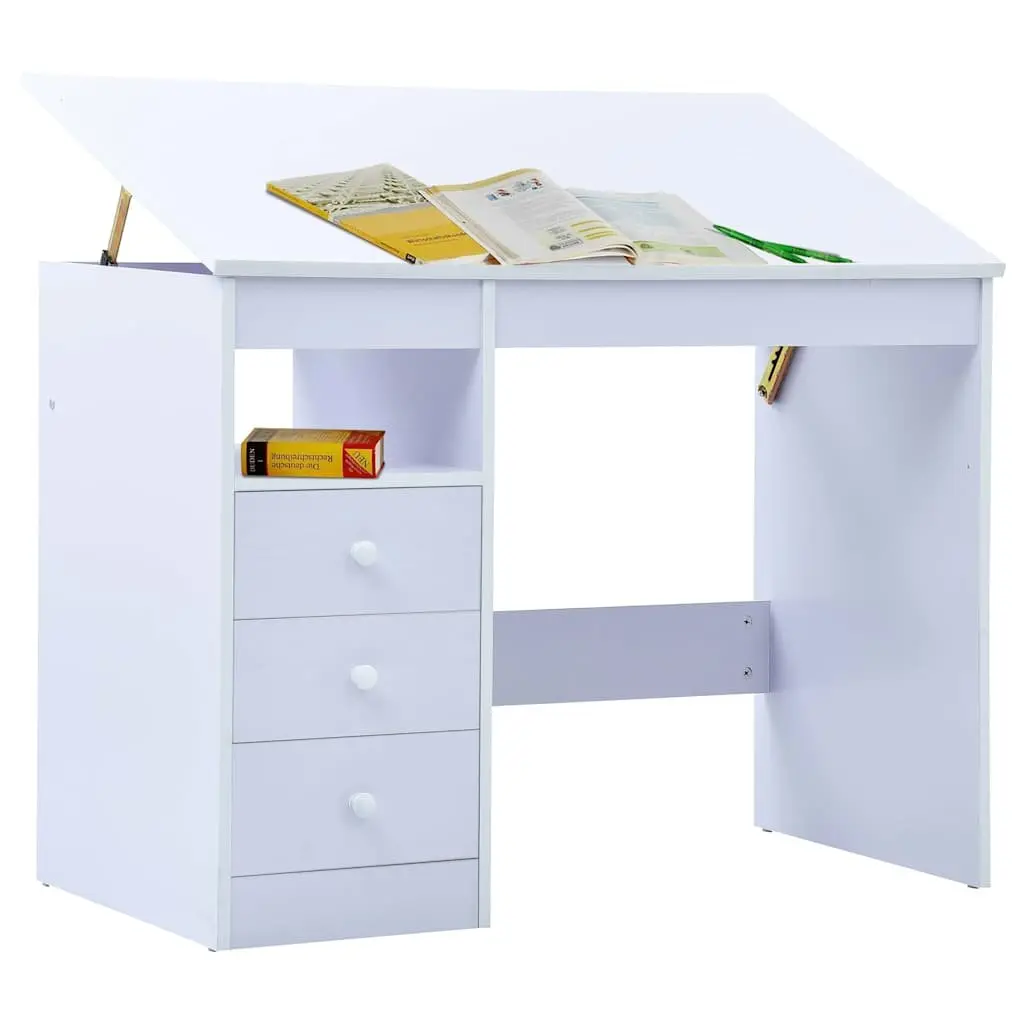 Children Study Desk Engineered Wood Tiltable White