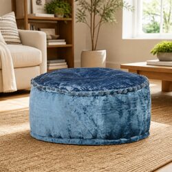 Premium Blue Velvet Pouffe Ottoman Footrest 40x20cm