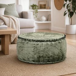 Green Round Velvet Pouffe Ottoman for Home Décor