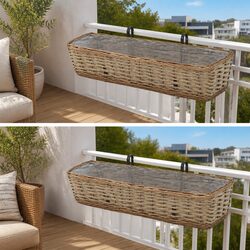 Wicker Balcony Planter Set of 2 with PE Lining 80 cm Brown