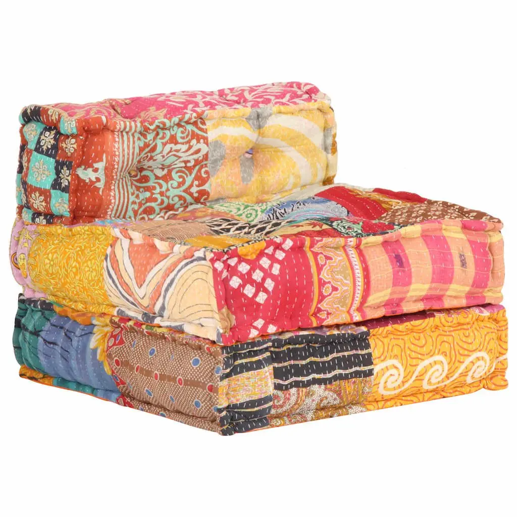 Modular Pouffe in Multicolour Patchwork Fabric