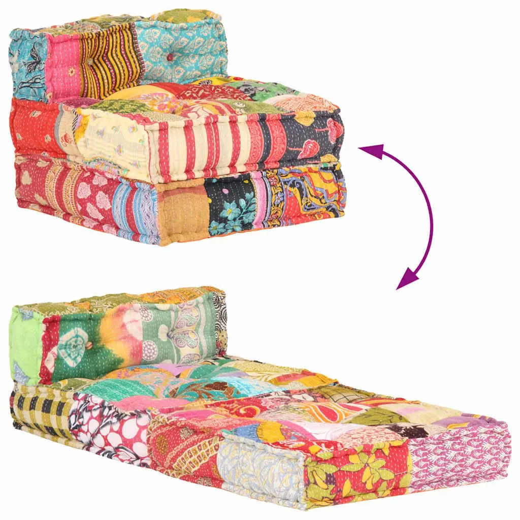 Modular Pouffe in Multicolour Patchwork Fabric