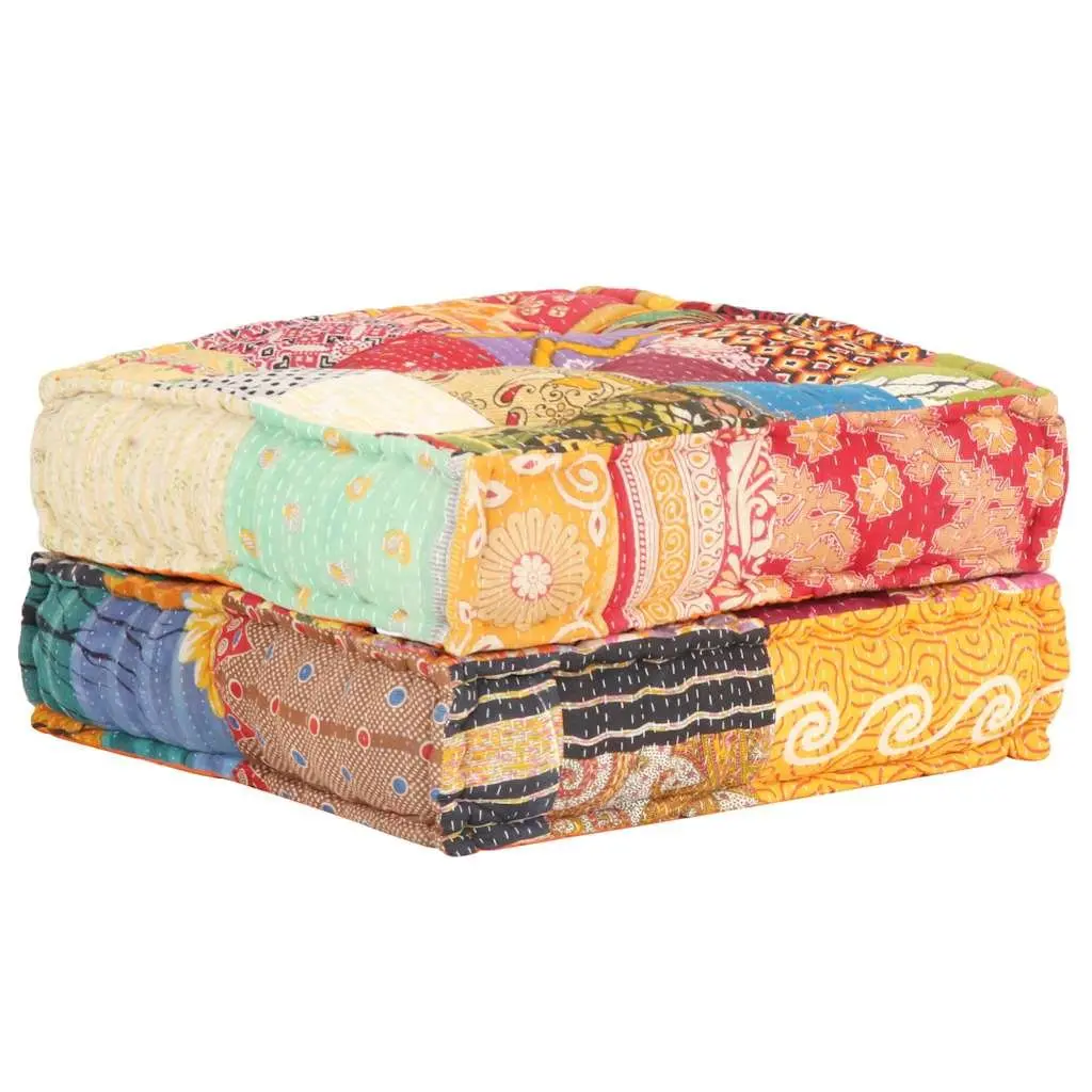 Multicolour Patchwork Pouffe Footrest Soft Fabric Ottoman