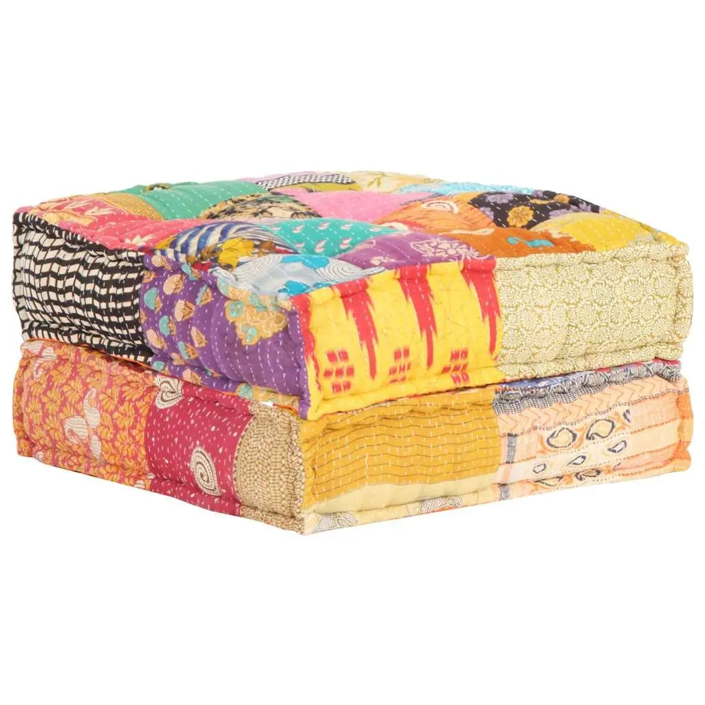 Multicolour Patchwork Pouffe Footrest Soft Fabric Ottoman