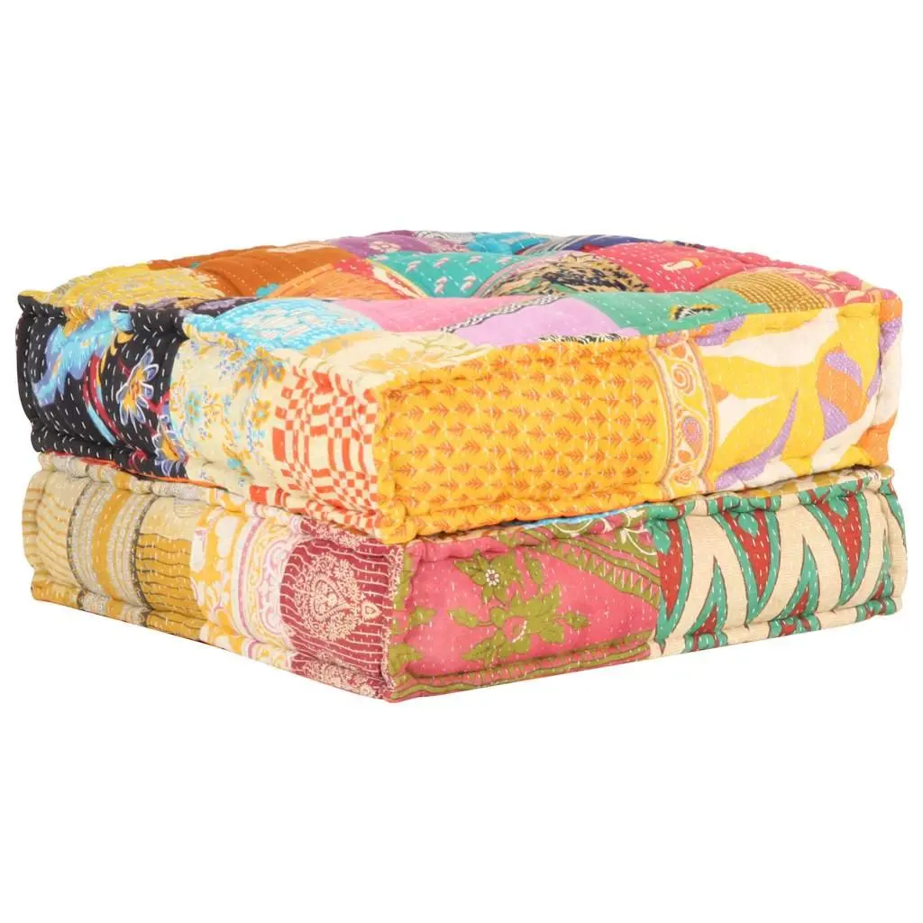 Multicolour Patchwork Pouffe Footrest Soft Fabric Ottoman