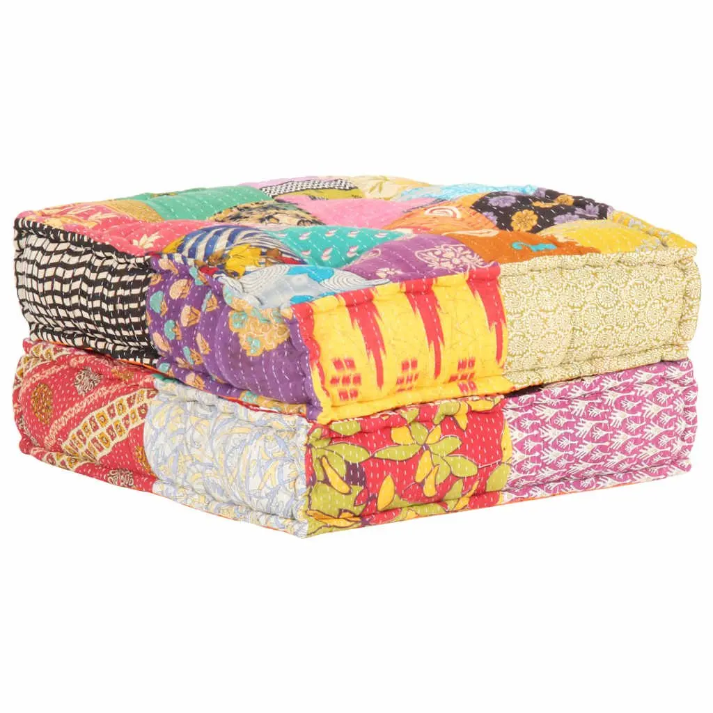 Multicolour Patchwork Pouffe Footrest Soft Fabric Ottoman
