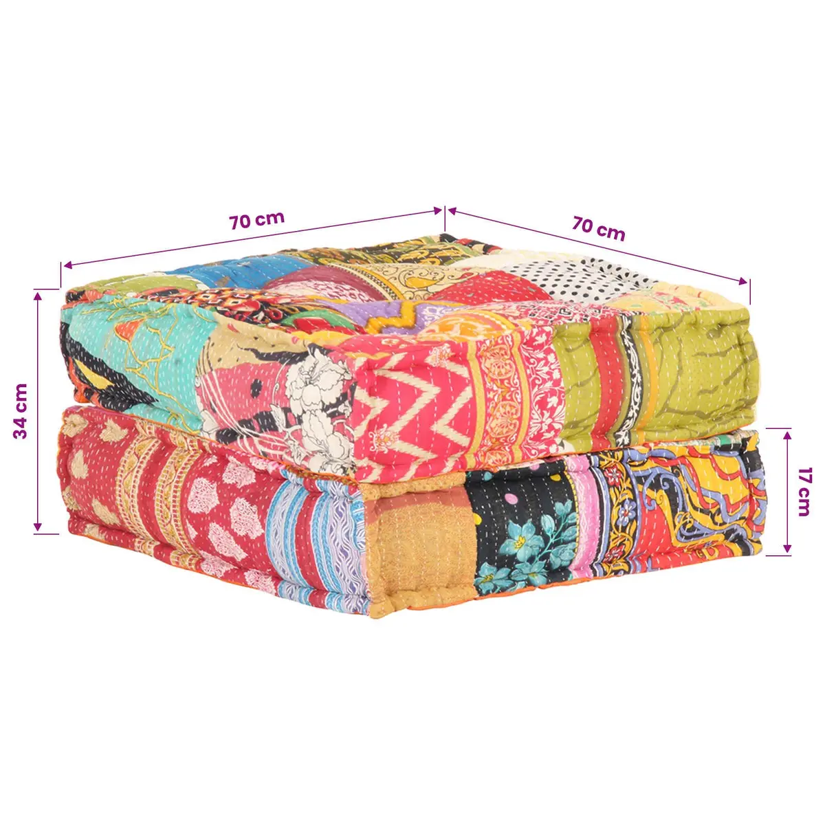Multicolour Patchwork Pouffe Footrest Soft Fabric Ottoman
