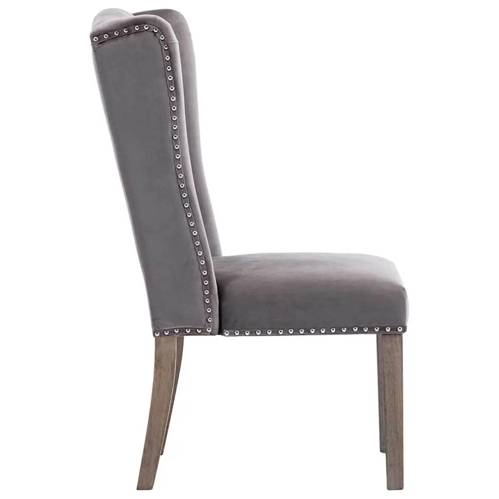 Dining Chair Velvet Grey Upholstered Button Backrest Rubberwood Legs