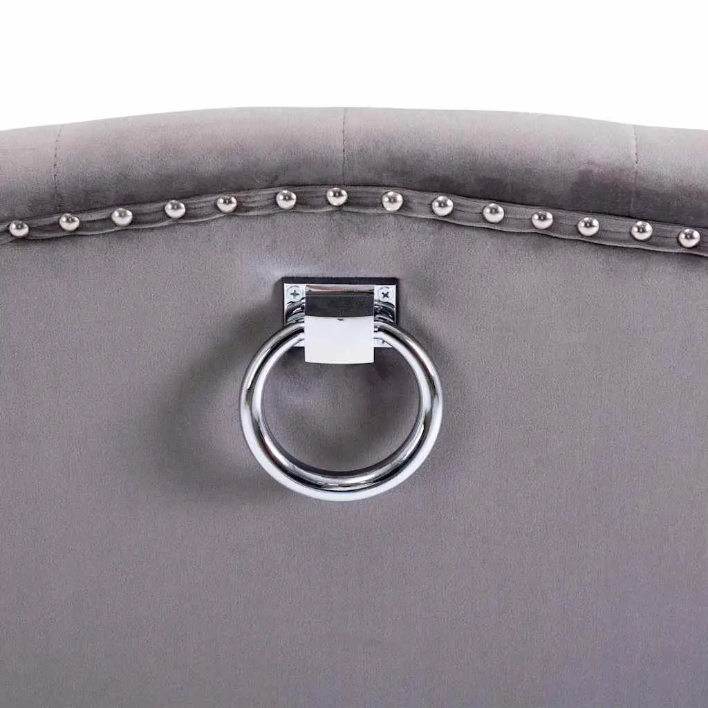 Dining Chair Velvet Grey Upholstered Button Backrest Rubberwood Legs