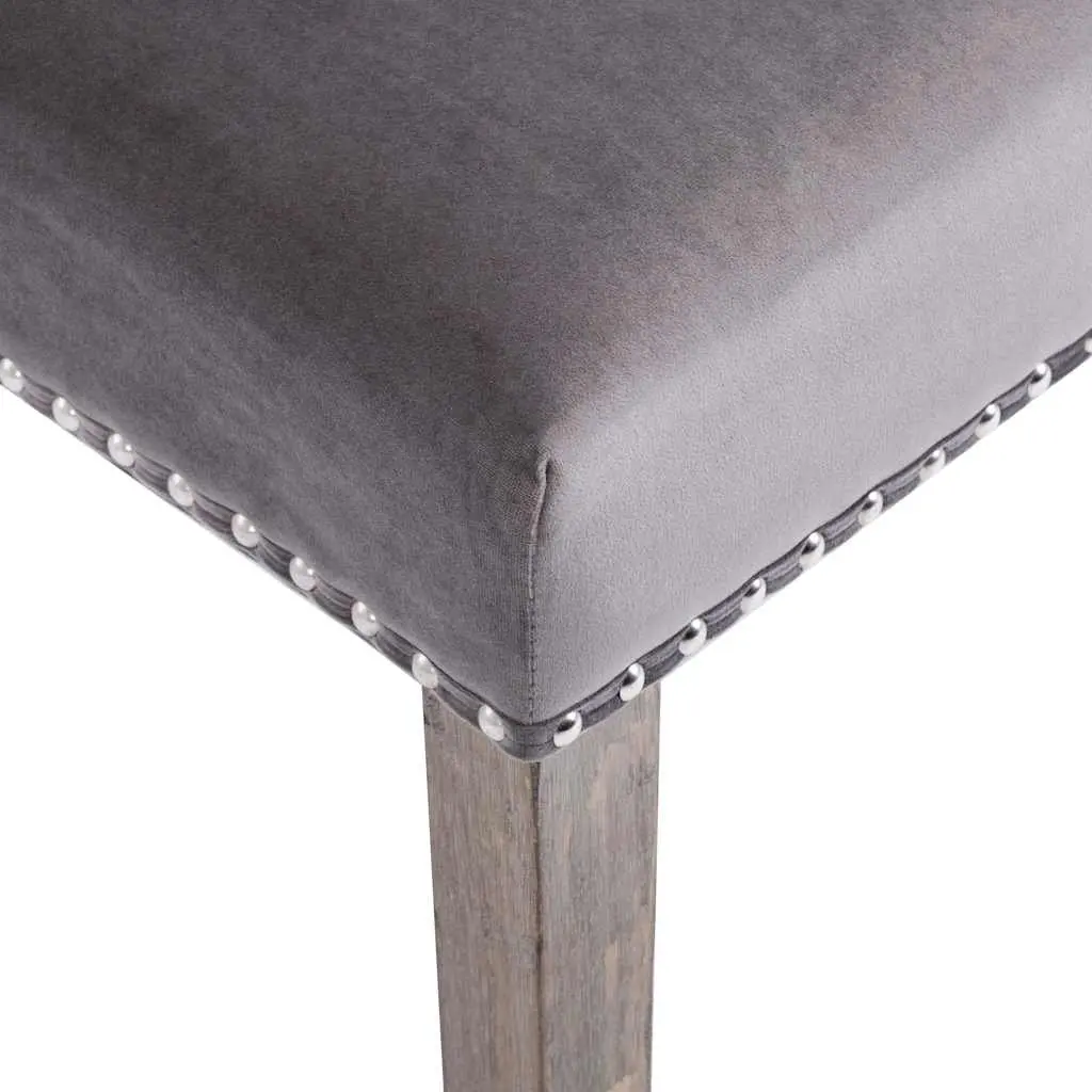 Dining Chair Velvet Grey Upholstered Button Backrest Rubberwood Legs
