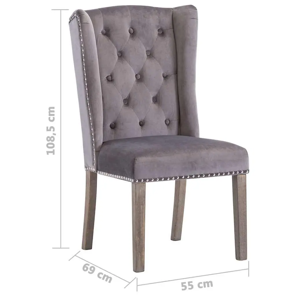 Dining Chair Velvet Grey Upholstered Button Backrest Rubberwood Legs