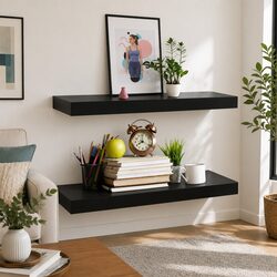 Premium Black Floating Wall Shelves Display Set 40x20cm