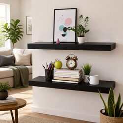 Black Floating Wall Shelves - 2 Piece Display Set