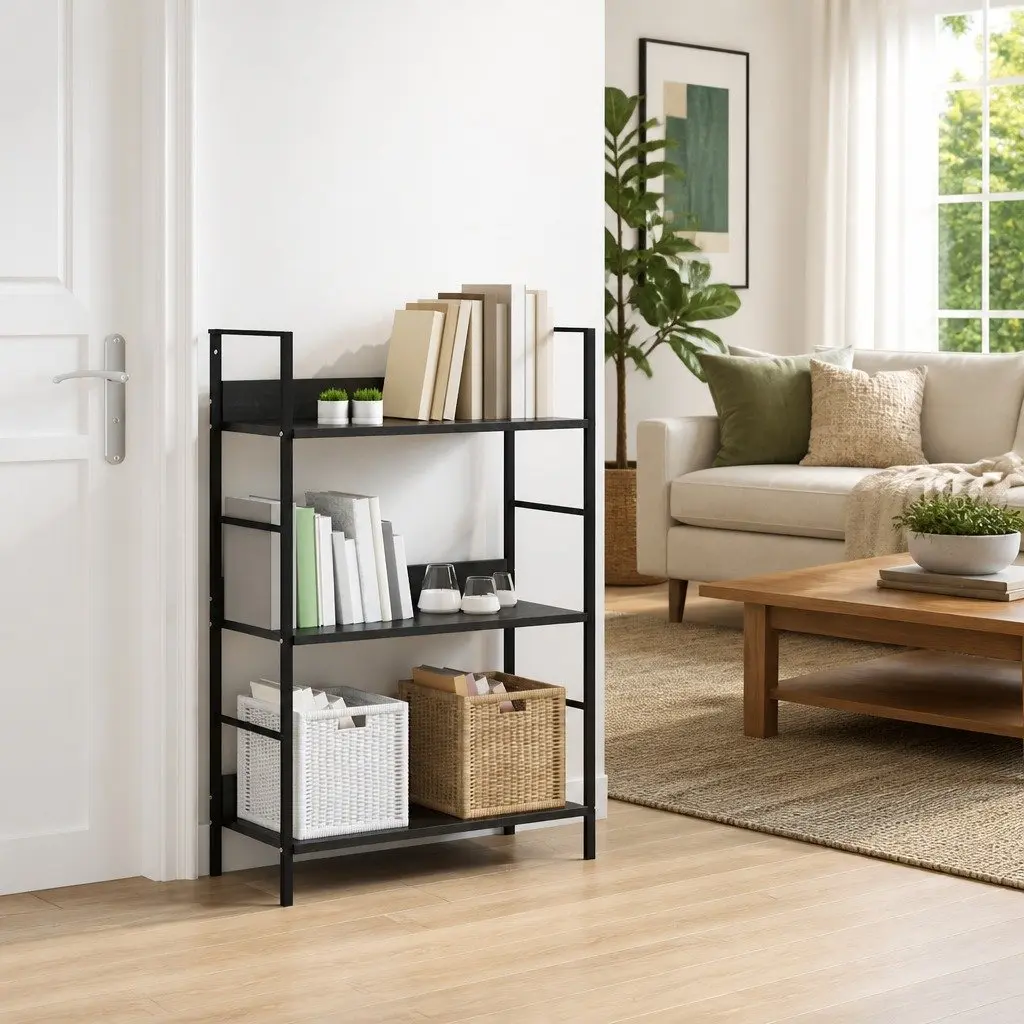 3-Layer Book Shelf Storage Cabinet in Black
