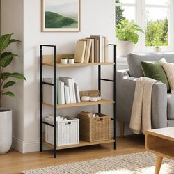 3-Layer Book Shelf Brown Engineered Wood Storage Cabinet Display Rack