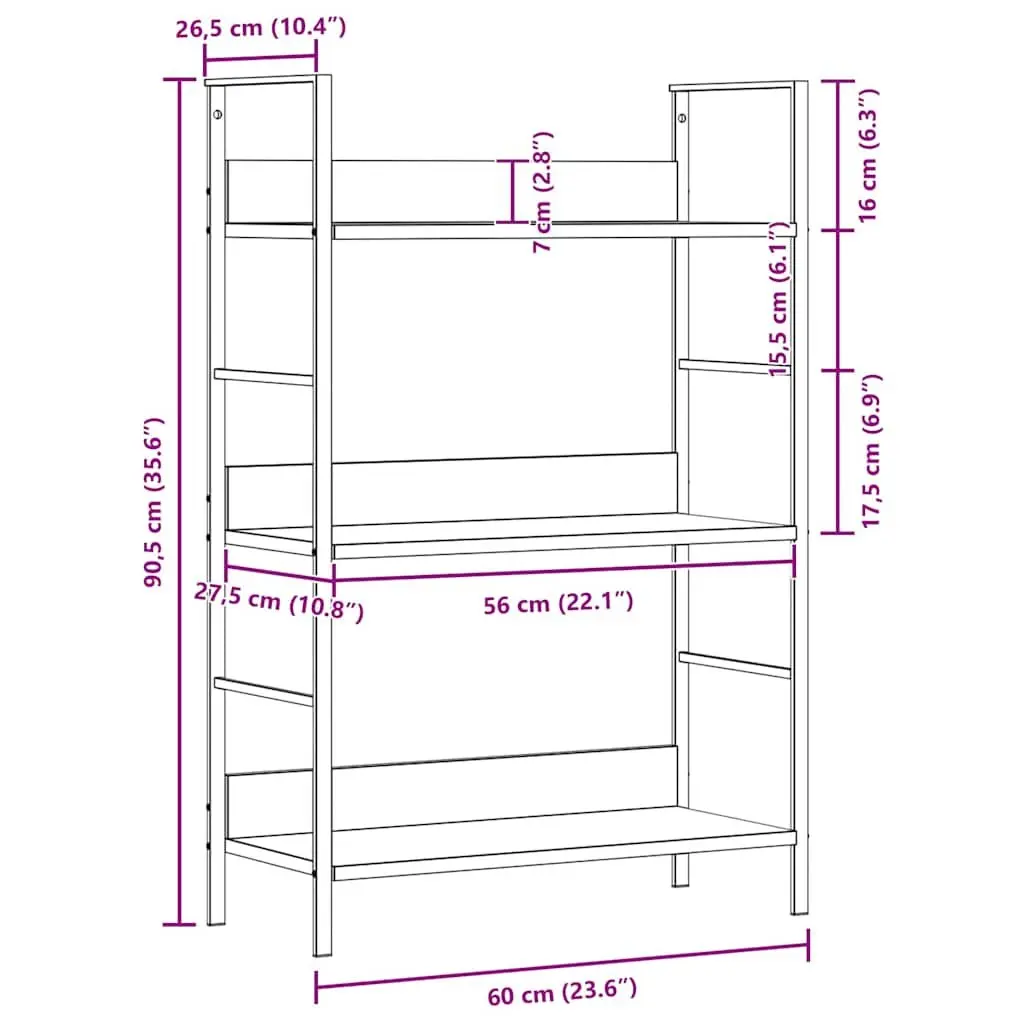 3-Layer Bookshelf Engineered Wood 60cm Brown
