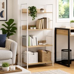 Brown Engineered Wood 4-Layer Book Shelf with Steel Frame