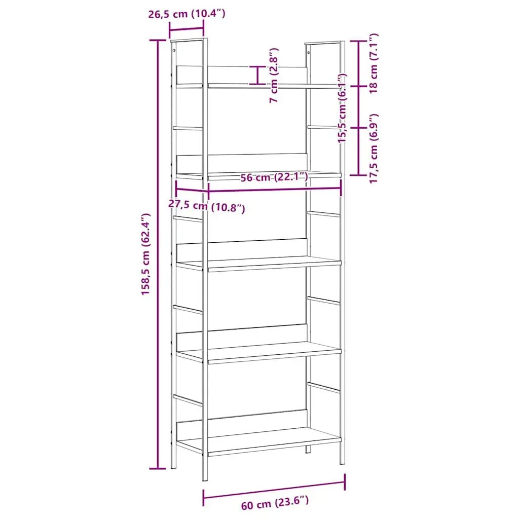 5-Layer Book Shelf Black Standing Cabinet Storage Display Rack Bookcase
