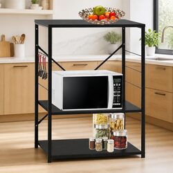 Durable 3-Tier Black Microwave Storage Cabinet 60x39.6x79.5cm