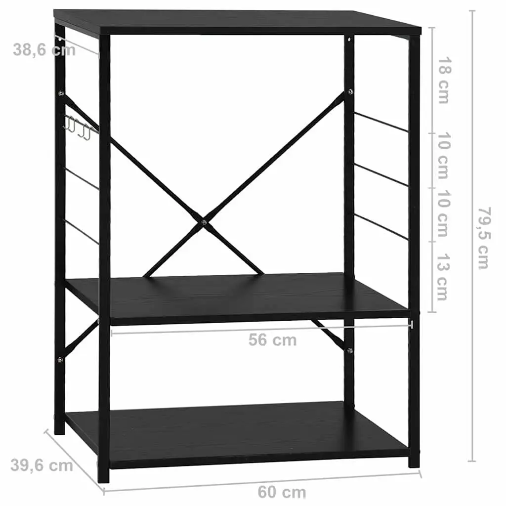 3-Tier Black Microwave Storage Cabinet 60x39.6x79.5cm