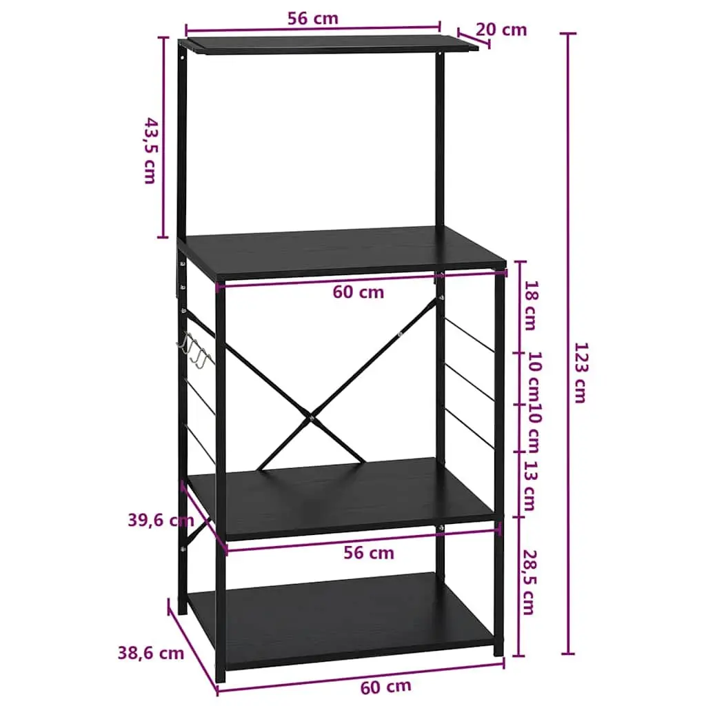 4-Tier Microwave Kitchen Storage Cabinet in Black