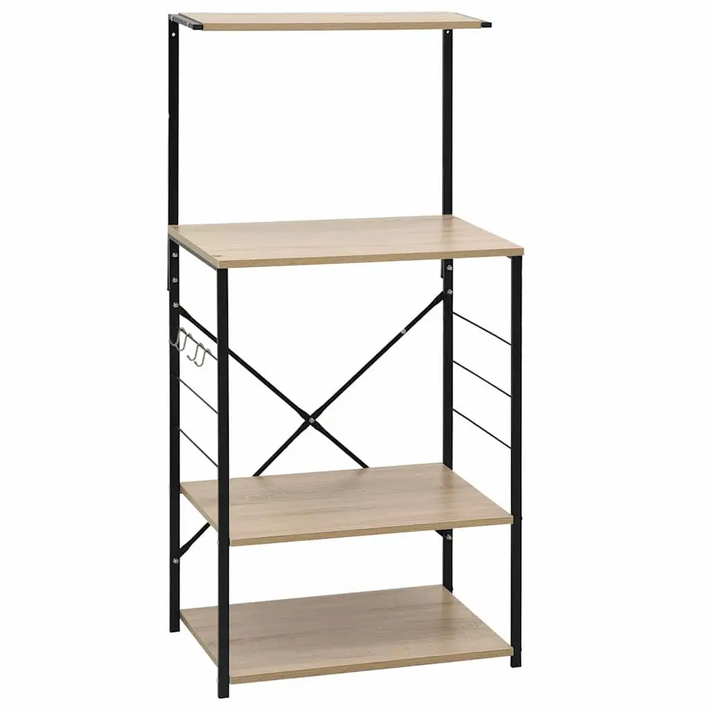 4-Tier Microwave Cabinet with Steel Frame in Black Oak