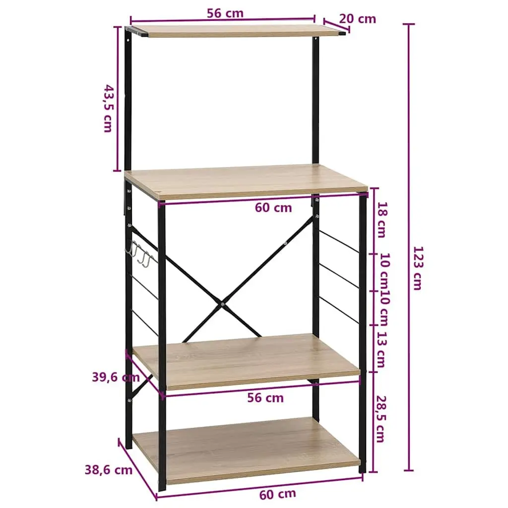 4-Tier Microwave Cabinet with Steel Frame in Black Oak