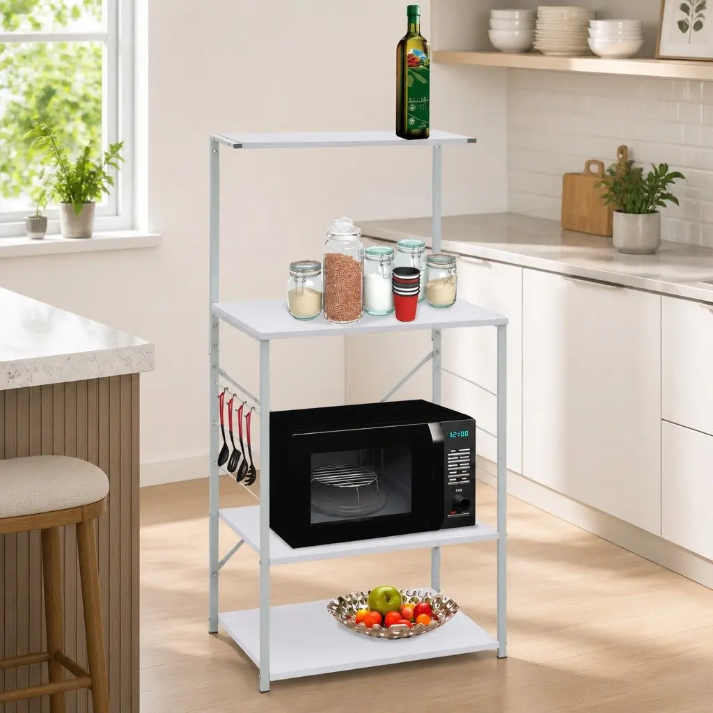 4-Tier White Microwave Cabinet for Kitchen Storage