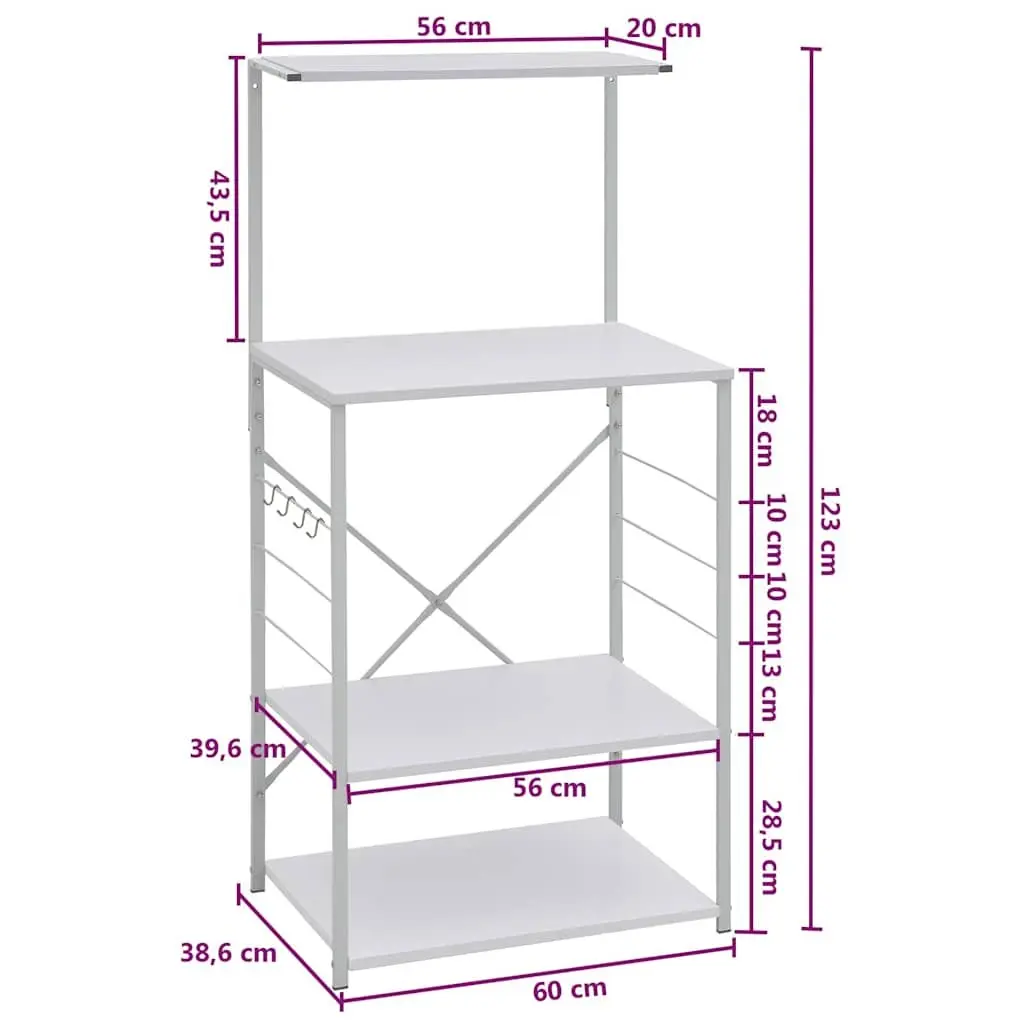 4-Tier White Microwave Cabinet for Kitchen Storage