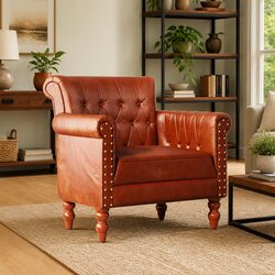 Stylish Brown Armchair with Goat Leather and Mango Wood