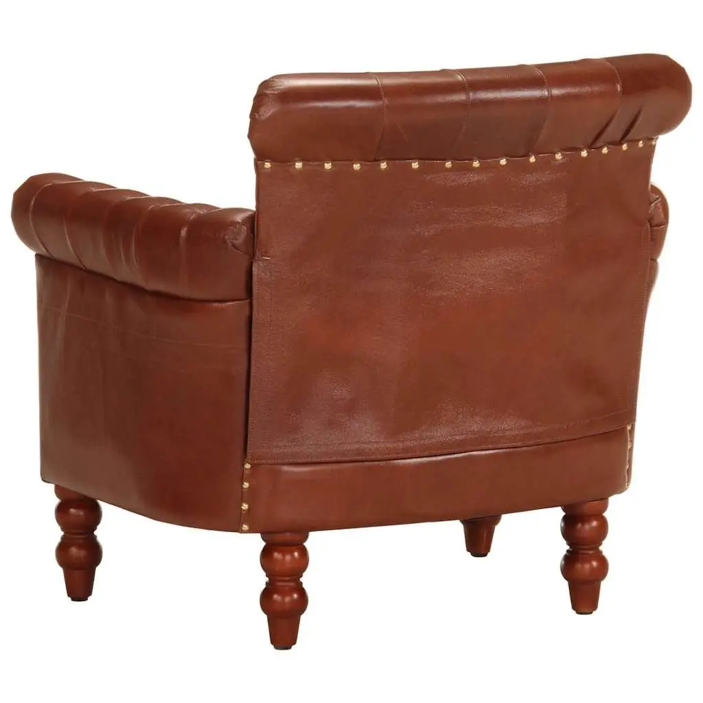 Armchair Real Goat Leather Brown Solid Mango Wood Legs