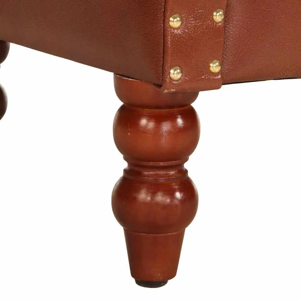 Armchair Real Goat Leather Brown Solid Mango Wood Legs