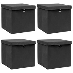 Durable Foldable Storage Boxes with Lids - 4 Pack in Black