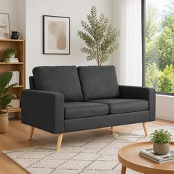 2-Seater Sofa Grey Fabric Upholstered Lounge Couch Padded Cushions Living Room