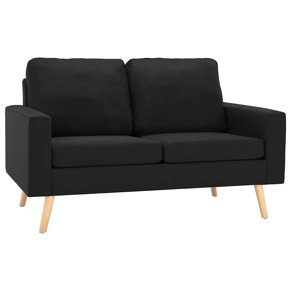 2-Seater Sofa Fabric Black Upholstered Padded Cushions Wooden Frame