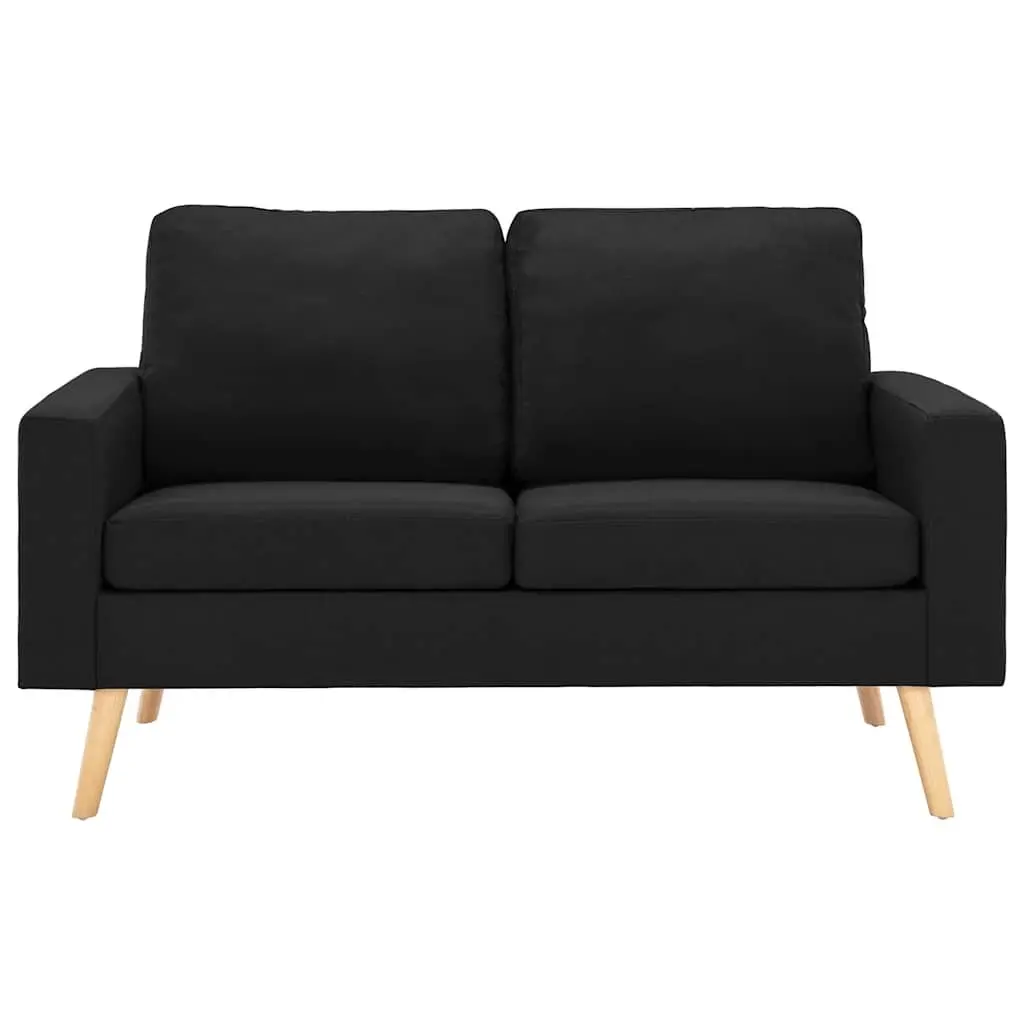 2-Seater Sofa Fabric Black Upholstered Padded Cushions Wooden Frame