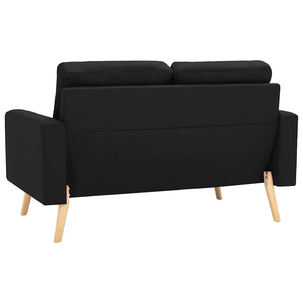2-Seater Sofa Fabric Black Upholstered Padded Cushions Wooden Frame